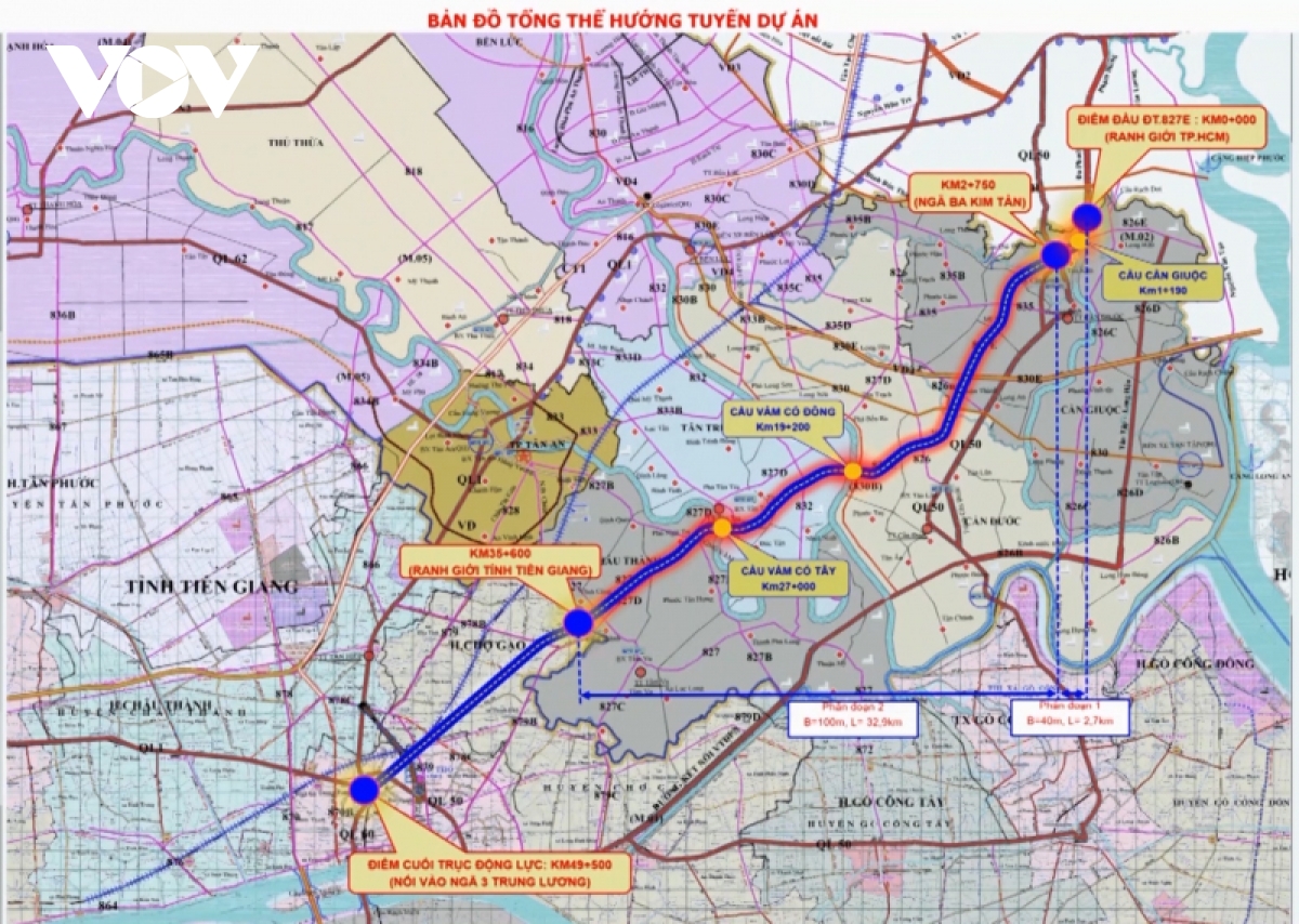 Sơ đồ hướng tuyến quốc lộ mới 50B.&nbsp;&nbsp;
