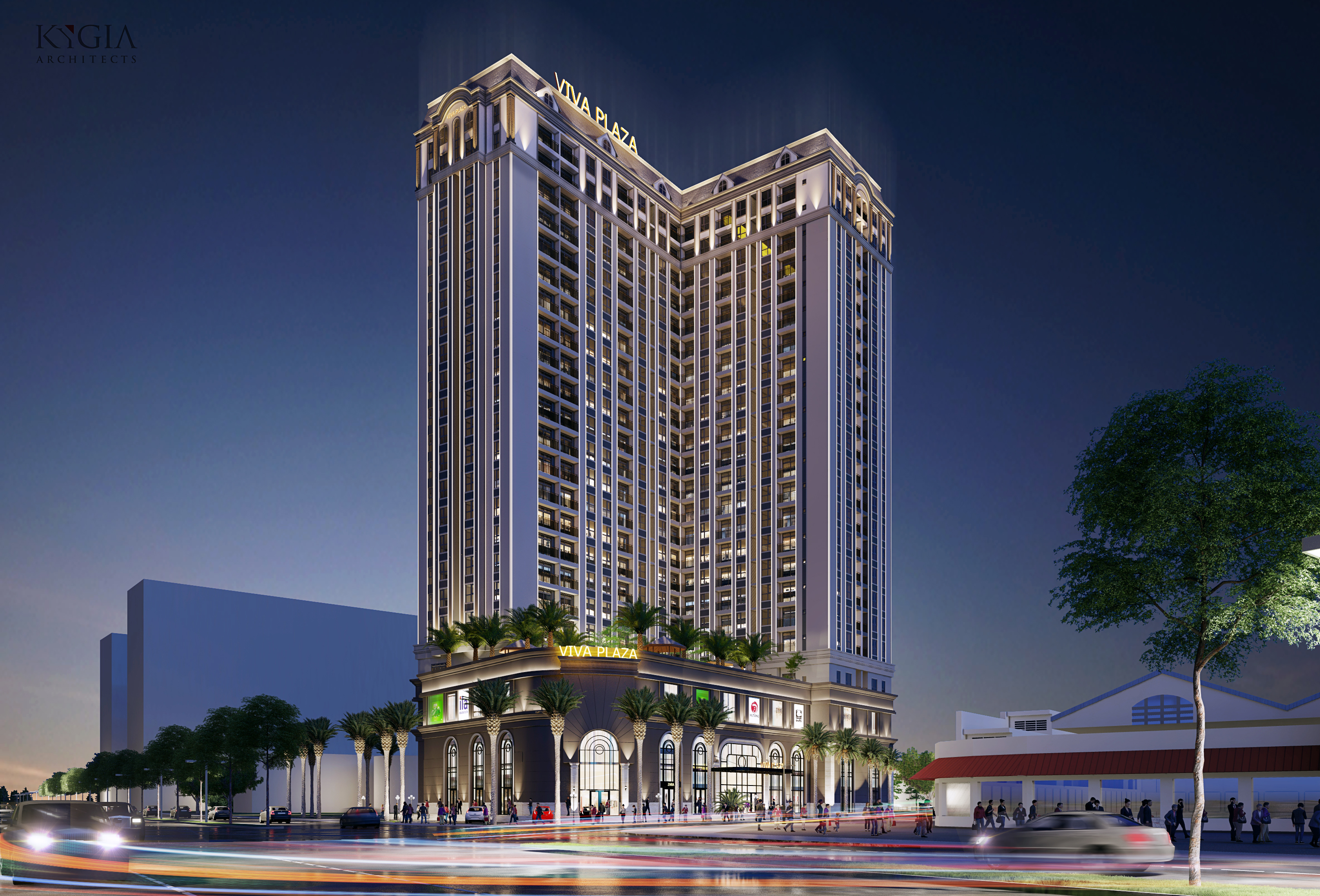 Phối cảnh khu căn hộ Viva Plaza với kiến trúc hiện đại theo phong cách không gian mở.