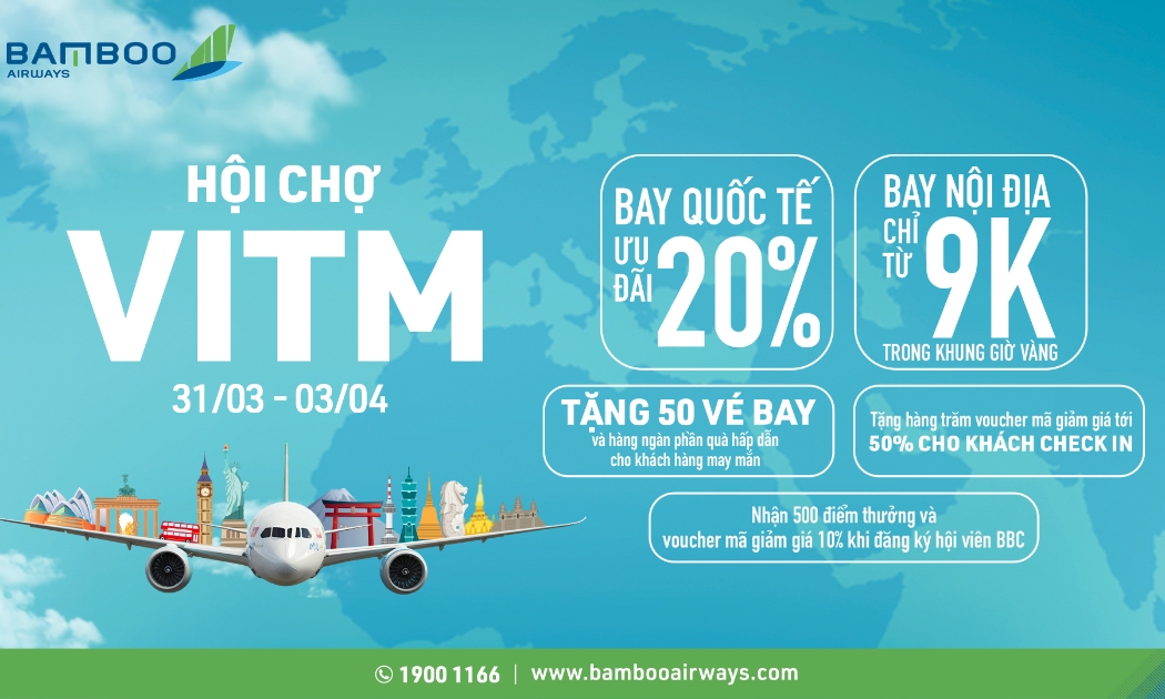 Bamboo Airways đem đến hàng ngàn ưu đãi bay hấp dẫn trong gian hàng tại VITM 2022.