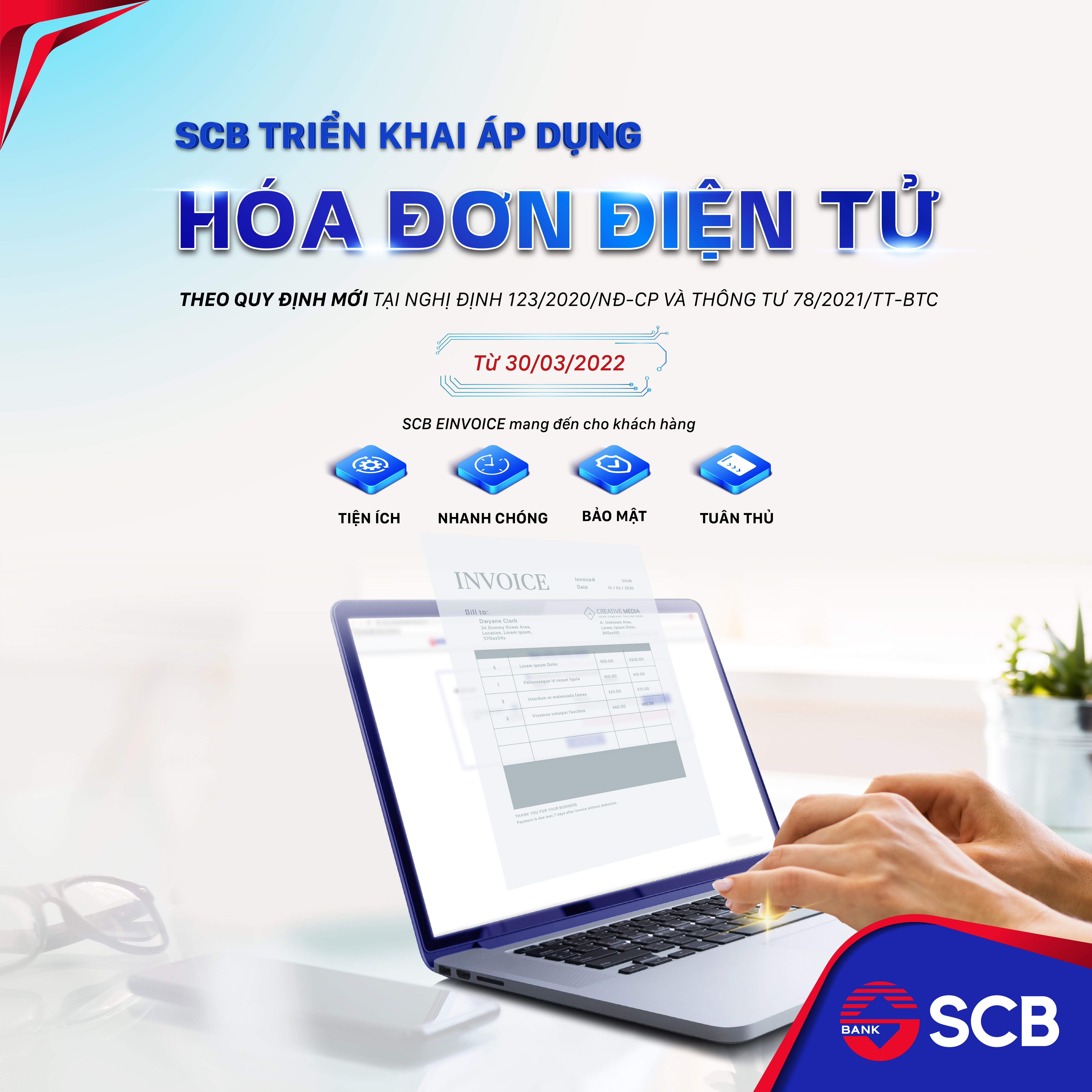 Năm 2022, SCB tiếp tục l&agrave; một trong c&aacute;c ng&acirc;n h&agrave;ng ti&ecirc;n phong ho&agrave;n th&agrave;nh mục ti&ecirc;u chuyển đổi &aacute;p dụng h&oacute;a đơn điện tử.