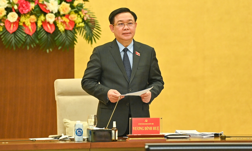 Chủ tịch Quốc hội Vương Đình Huệ phát biểu tại buổi làm việc - Ảnh: Quochoi.vn