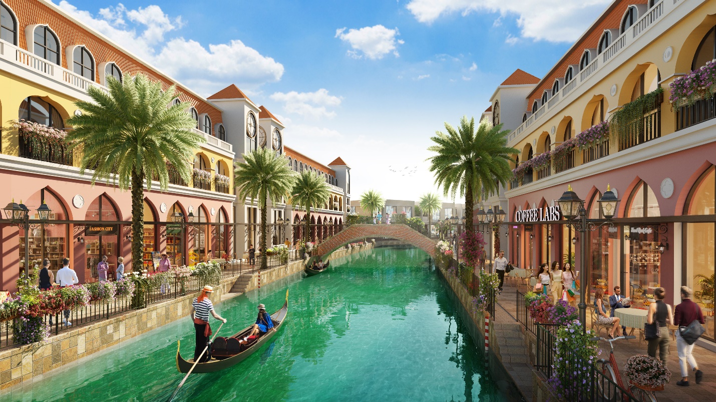Hệ mặt nước rộng khắp mang lại cho chủ nhân Venezia Beach cuộc sống thư thái mỗi ngày (Ảnh phối cảnh dự án).