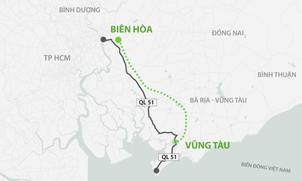 Hướng tuyến cao tốc Biên Hòa - Vũng Tàu