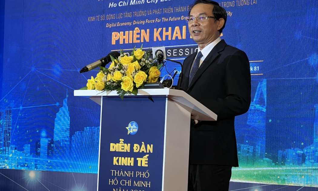Bí thư Thành ủy TP.HCM Nguyễn Văn Nên phát biểu khai mạc Diễn đàn HEF 2022. 