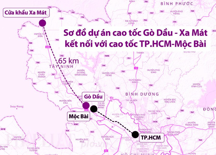 Sơ đồ dự án cao tốc Gò Dầu - Xa Mát kết nối với cao tốc TP.HCM - Mộc Bài.