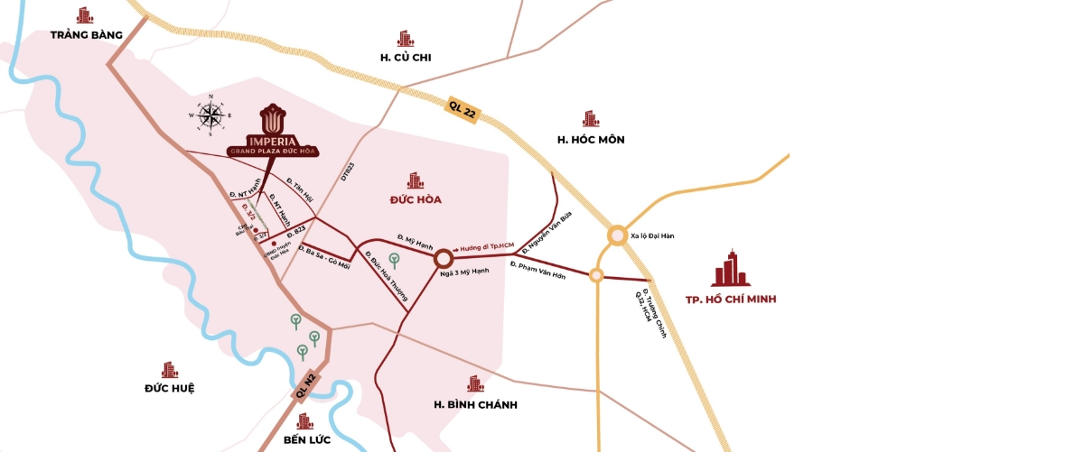 Dự &aacute;n tiếp gi&aacute;p với c&aacute;c huyện trọng điểm v&agrave; Tp.HCM nhờ hạ tầng giao th&ocirc;ng hiện đại.