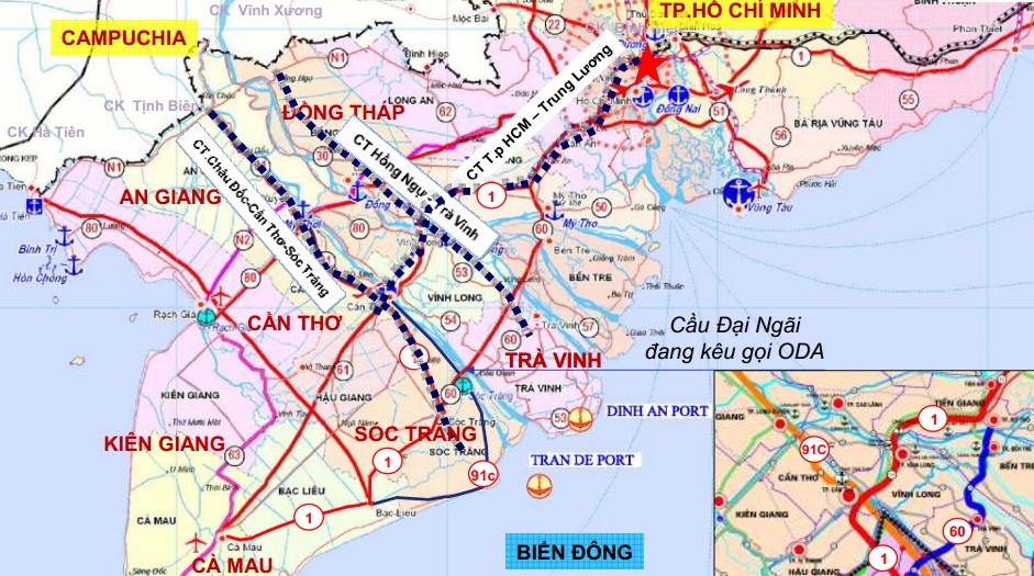 Vị trí dự án cảng biển nước sâu Trần Đề trên bản đồ.