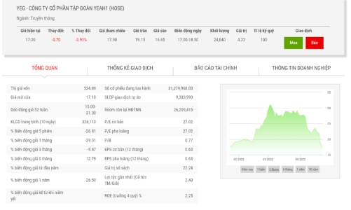 Cổ phiếu ra khỏi diện kiểm soát, Quỹ ngoại thoái hết vốn tại YEG