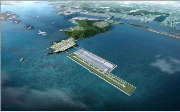 Hình ảnh từ trên cao cho thấy sân bay nổi đang được quy hoạch tại thành phố Busan - Ảnh: Koreaherald
