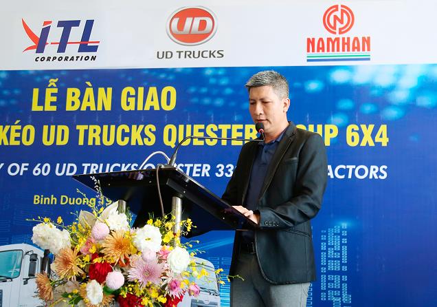 Ông Huỳnh Minh Sang, Trưởng Chi nhánh Trung Tâm Vận Tải Đường Bộ, đại diện Tập đoàn ITL chia sẻ tại lễ bàn giao.