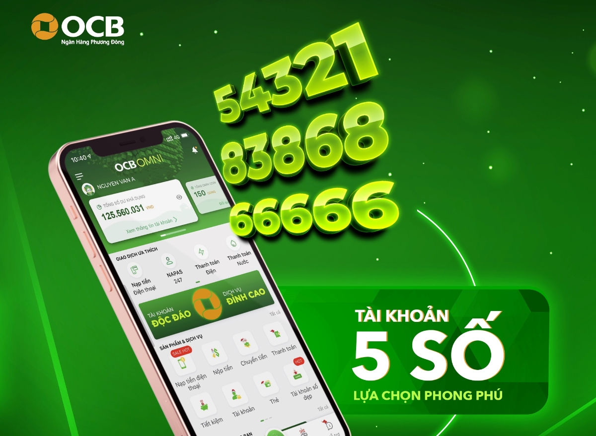 OCB cung cấp dịch vụ tài khoản số đẹp siêu ngắn với nhiều ưu đãi cho khách hàng doanh nghiệp. Ảnh: OCB.