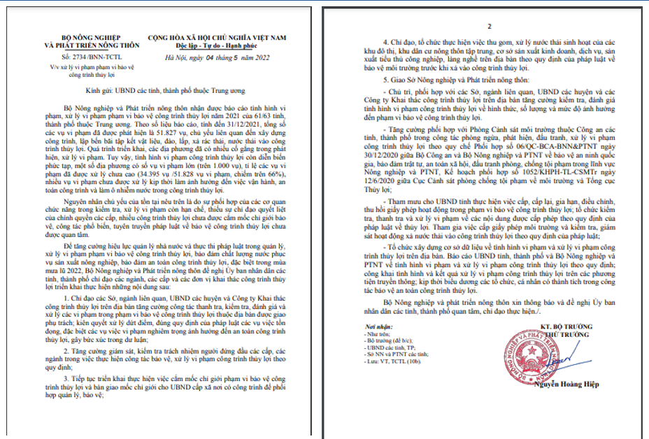 C&ocirc;ng văn của Bộ N&ocirc;ng nghiệp v&agrave; Ph&aacute;t triển n&ocirc;ng th&ocirc;n