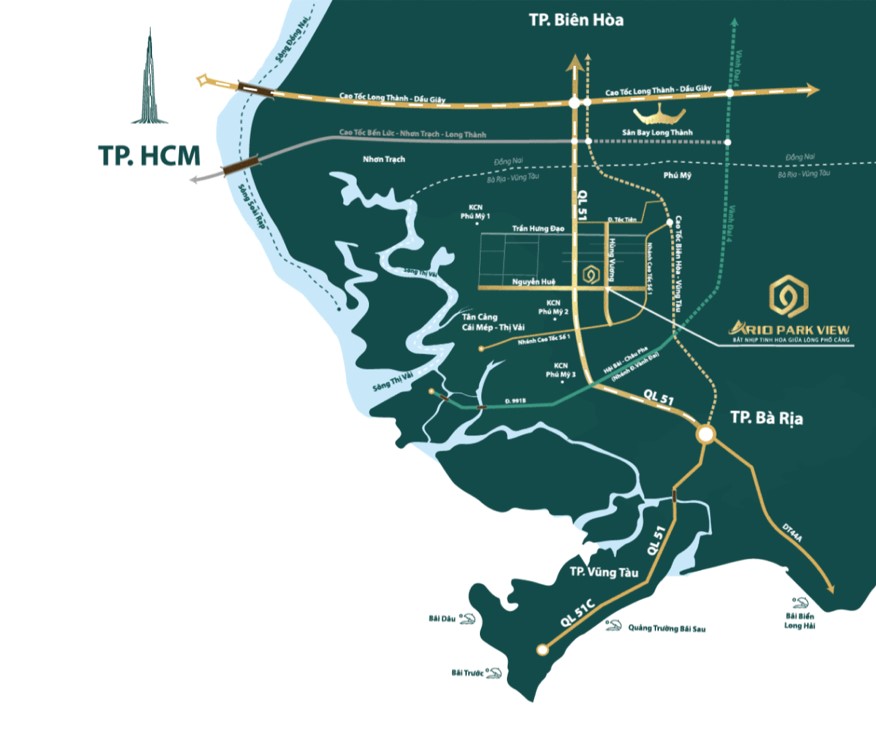 Bản đồ thể hiện hạ tầng đ&ocirc; thị tại B&agrave; Rịa - Vũng T&agrave;u. Ảnh: Ario Park View.