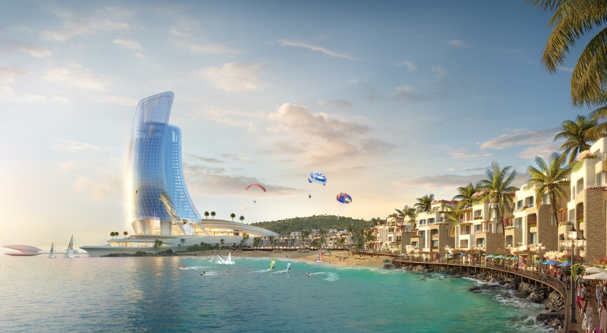 Phân khu The Sailing Bay sở hữu vị trí kết nối tới Tòa nhà Cánh buồm biểu tượng. Ảnh phối cảnh minh họa.