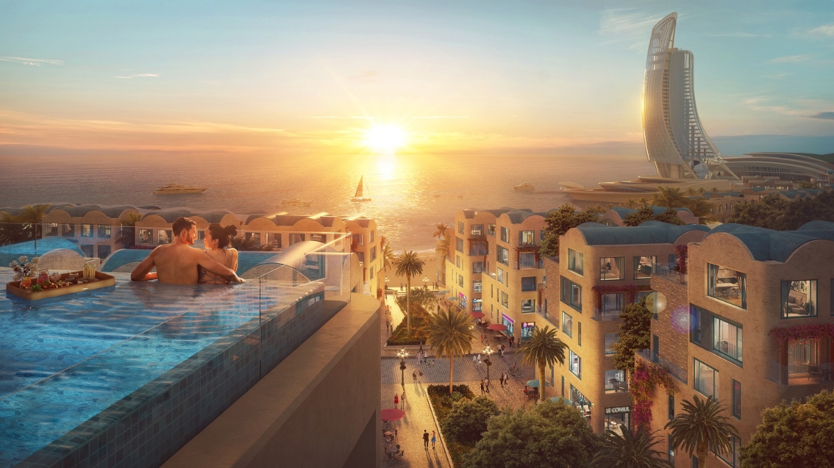 Thiết kế dựa tr&ecirc;n địa h&igrave;nh sườn đồi gi&uacute;p c&aacute;c căn Commercial Villa v&agrave; Boutique Hotel sở hữu tầm nh&igrave;n ri&ecirc;ng biệt. Ảnh phối cảnh minh họa.