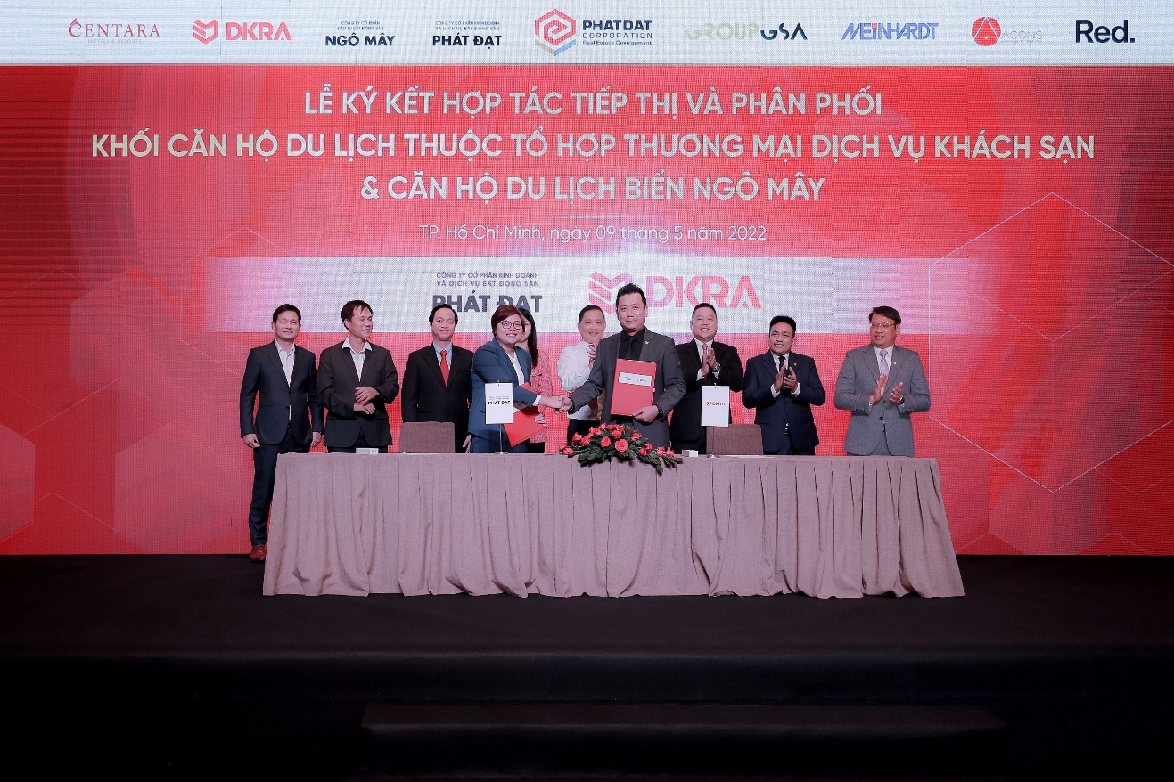 Nhà phát triển dự án - Công ty Cổ phần Kinh doanh và Dịch vụ bất động sản Phát Đạt và DKRA Vietnam chính thức ký kết hợp tác Tổng đại lý tiếp thị và phân phối khối căn hộ du lịch thuộc Tổ hợp thương mại dịch vụ Khách sạn và Căn hộ du lịch biển Ngô Mây.