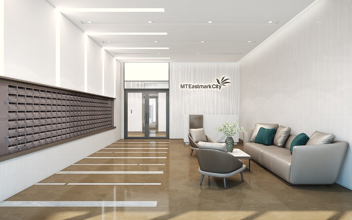 Sảnh đ&oacute;n MT Eastmark City được với phong c&aacute;ch thiết kế sang trọng n&acirc;ng tầm chuẩn sống cho cư d&acirc;n dự &aacute;n.