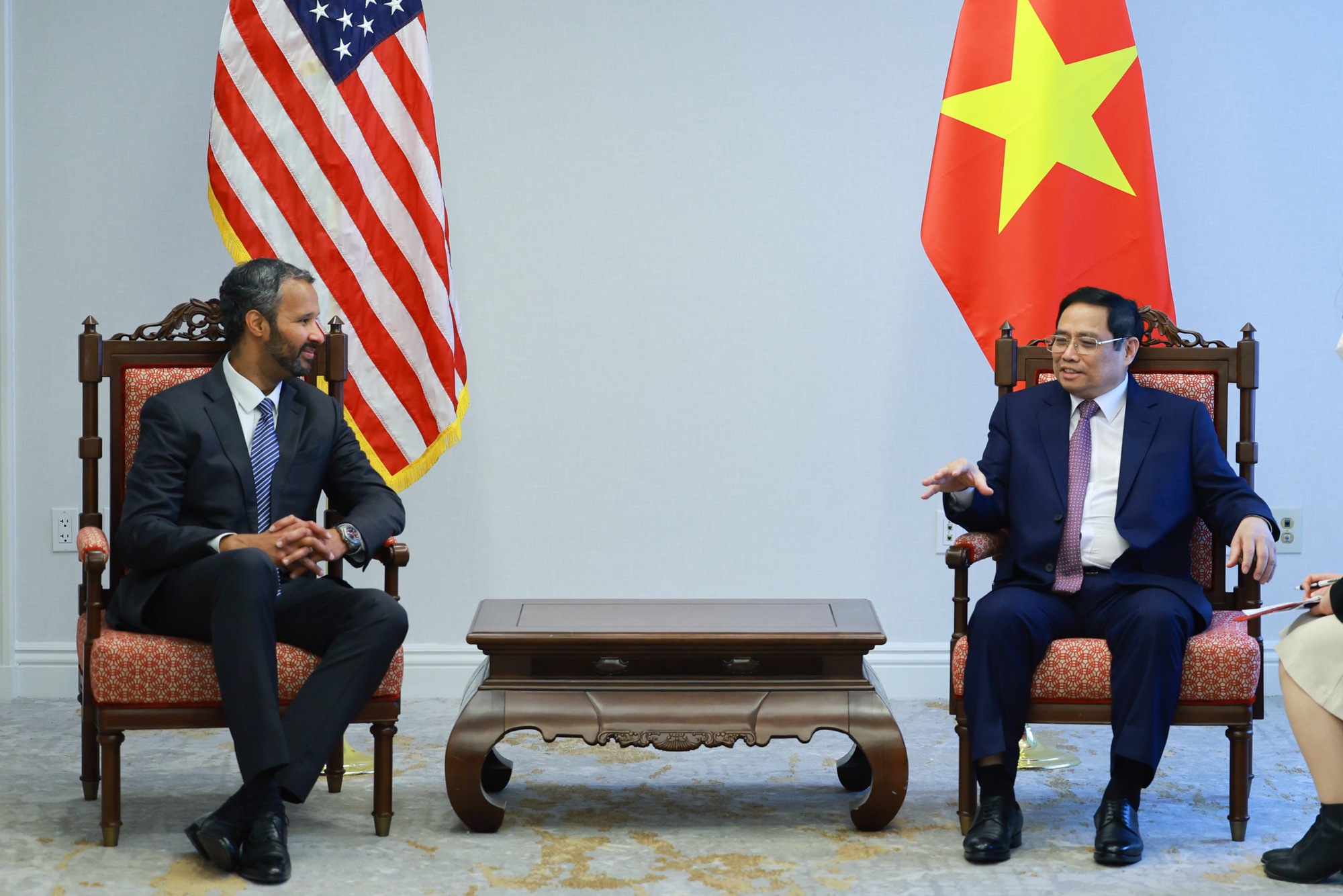 Thủ tướng Phạm Minh Chính tiếp ông Marc Allen, Giám đốc Chiến lược kiêm Phó Chủ tịch Cấp cao, Chiến lược và Phát triển Doanh nghiệp của Tập đoàn Boeing - Ảnh: VGP