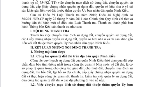 Thanh tra TP.Cần Thơ chỉ ra những sai phạm liên quan đến đất đai tại quận Ninh Kiều