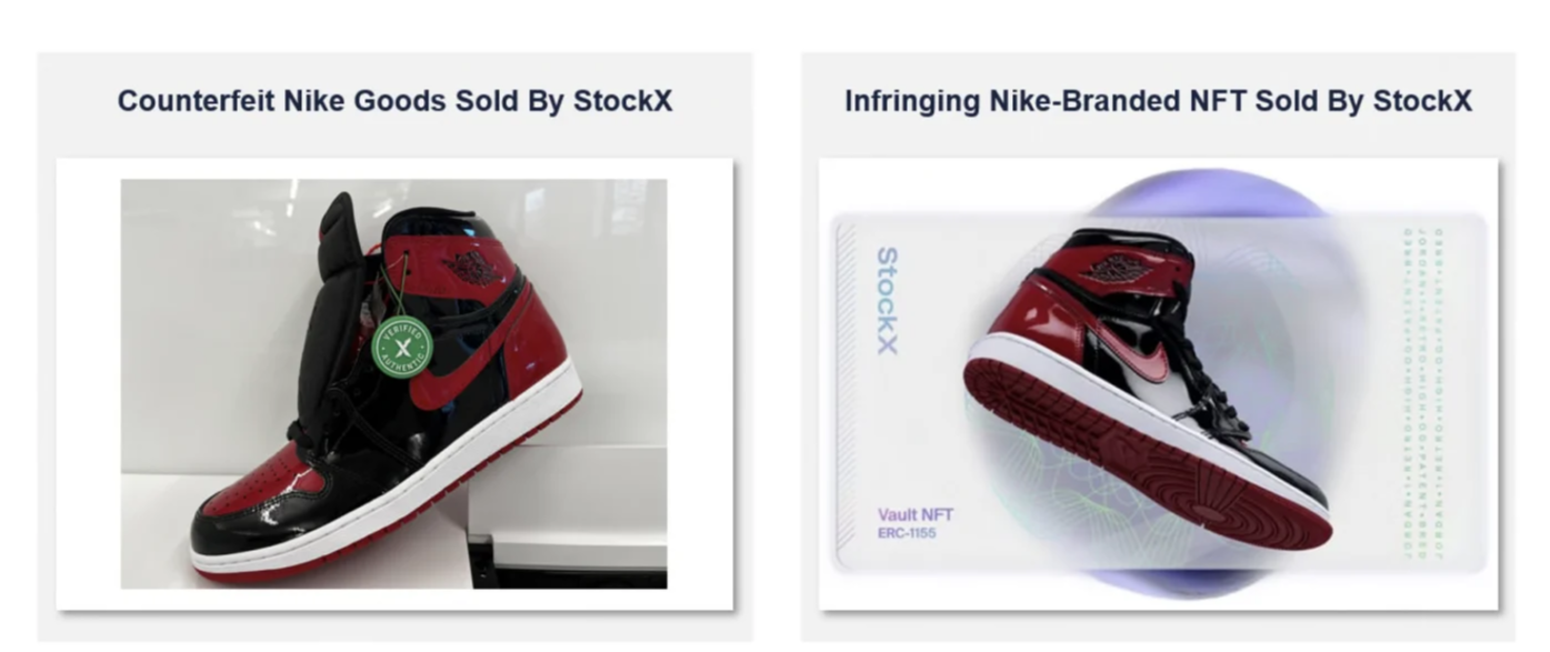   ...và hình ảnh so sánh giữa sản phẩm giày thật - giày NFT đều được bán trên StockX.