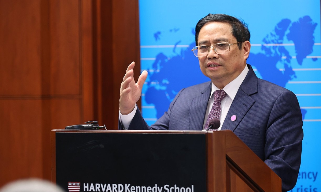 Thủ tướng Phạm Minh Chính phát biểu tại Đại học Harvard. Ảnh - VGP.