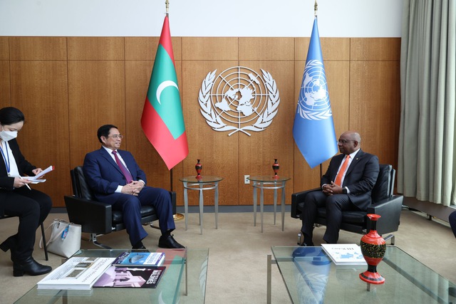 Thủ tướng Ch&iacute;nh phủ tại cuộc gặp với Chủ tịch Đại Hội đồng Li&ecirc;n Hợp Quốc Abdulla Shahid. Ảnh - VGP.&nbsp;