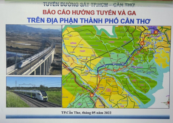Sơ đồ tuyến đường sắt TP.HCM - Cần Thơ theo báo cáo của liên danh tư vấn báo cáo tiền khả thi.