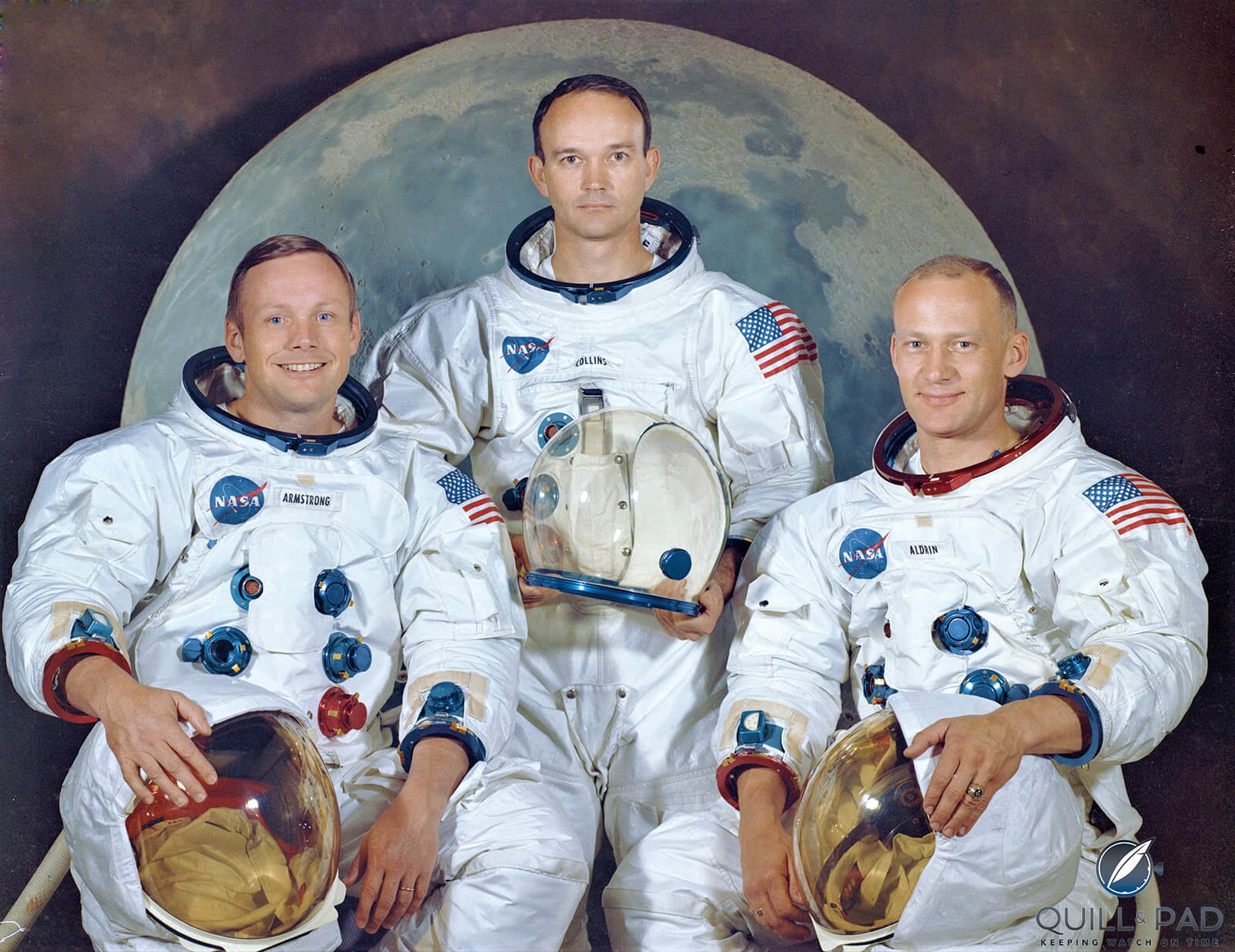 Từ trái sang:  các phi hành gia Neil Armstrong, Michael Collins, and Buzz Aldrin trong chuyến bay lịch sử của tàu Apollo 11.