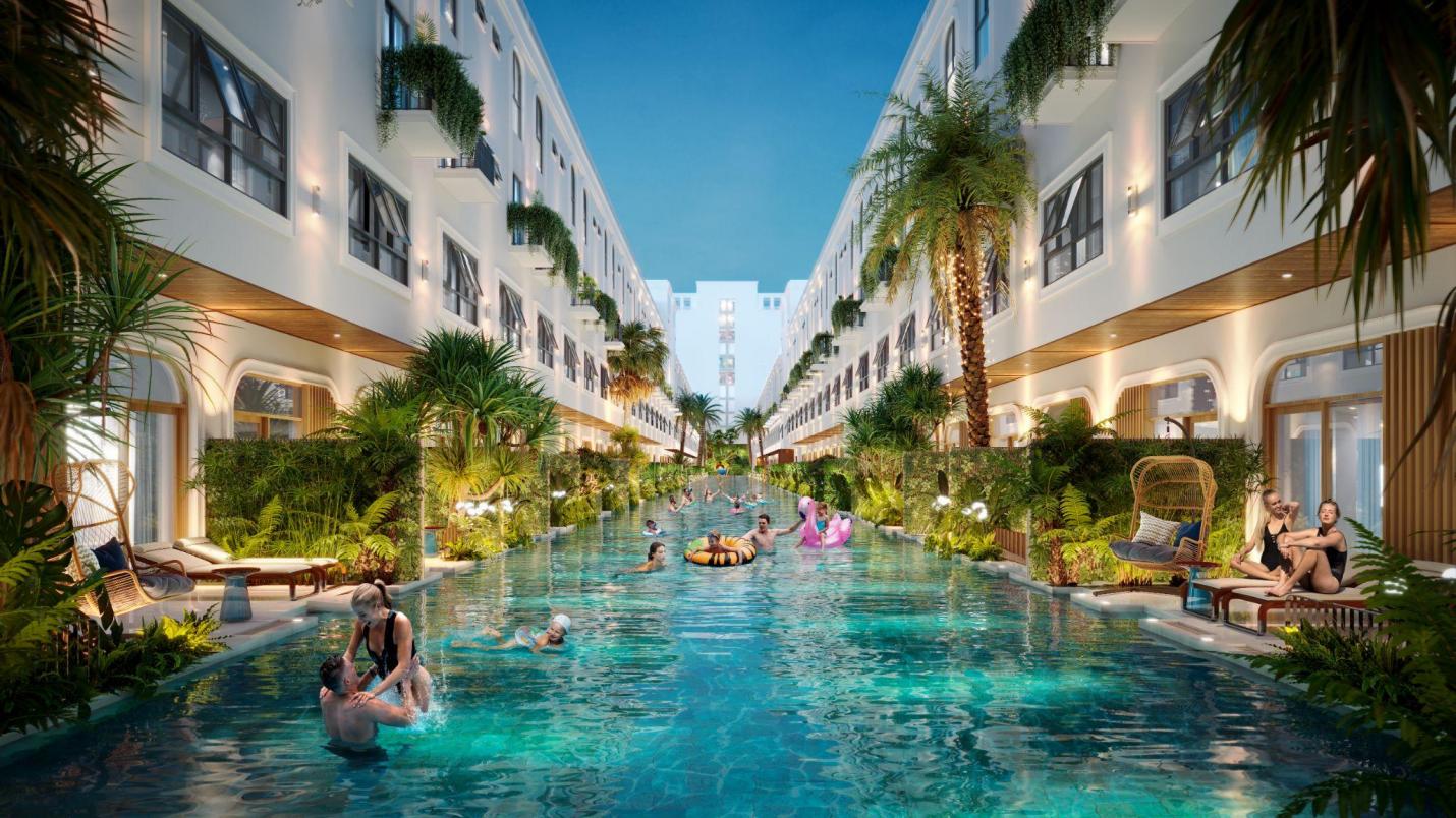 H&igrave;nh ảnh Si&ecirc;u bể bơi chạy dọc giữa 2 d&atilde;y shop.