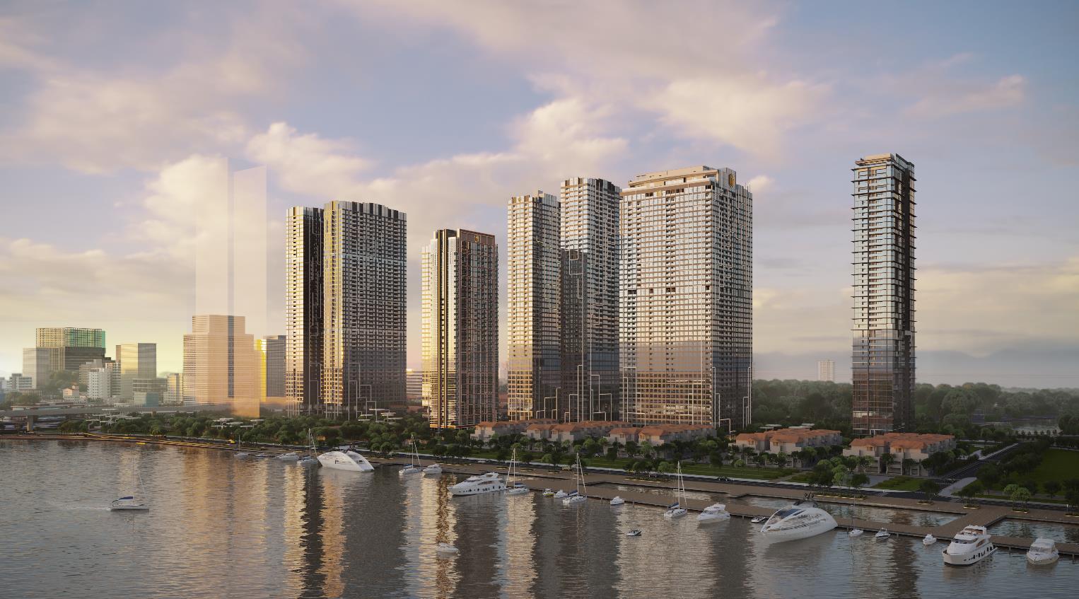 Phối cảnh khu phức hợp hàng hiệu chuẩn Marriott - Grand Marina, Saigon - tại lõi trung tâm quận 1, Tp.HCM, ven bờ sông Sài Gòn.
