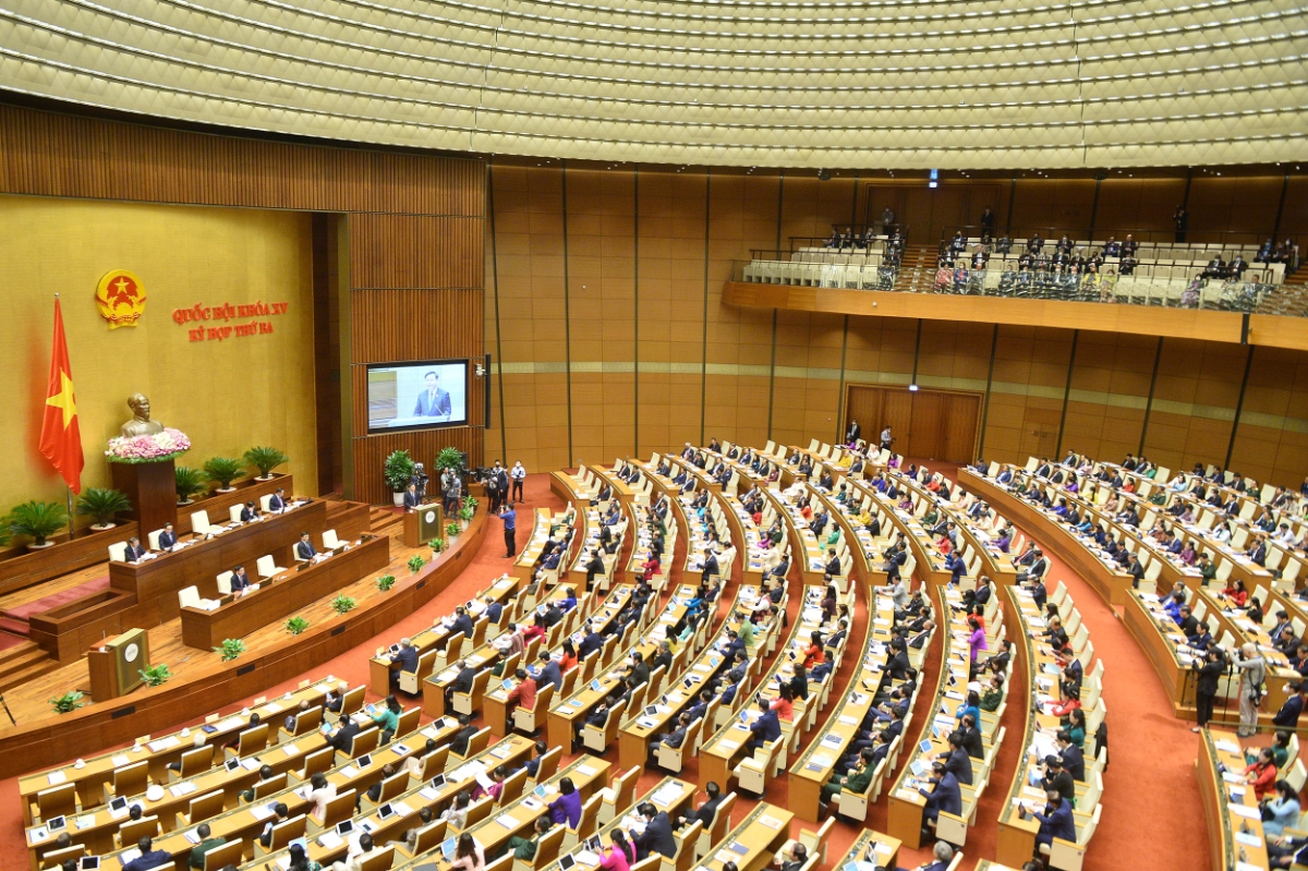 To&agrave;n cảnh phi&ecirc;n khai mạc kỳ họp thứ 3 s&aacute;ng 23/5 - Ảnh: Quochoi.vn