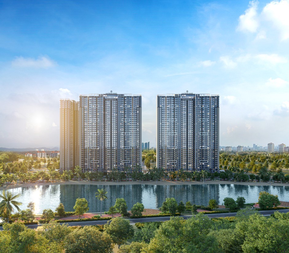 Masteri West Heights tọa lạc tại vị tr&iacute; &ldquo;kim cương&rdquo; hướng hồ trung t&acirc;m v&agrave; mảng xanh khổng lồ của 3 c&ocirc;ng vi&ecirc;n li&ecirc;n ho&agrave;n.