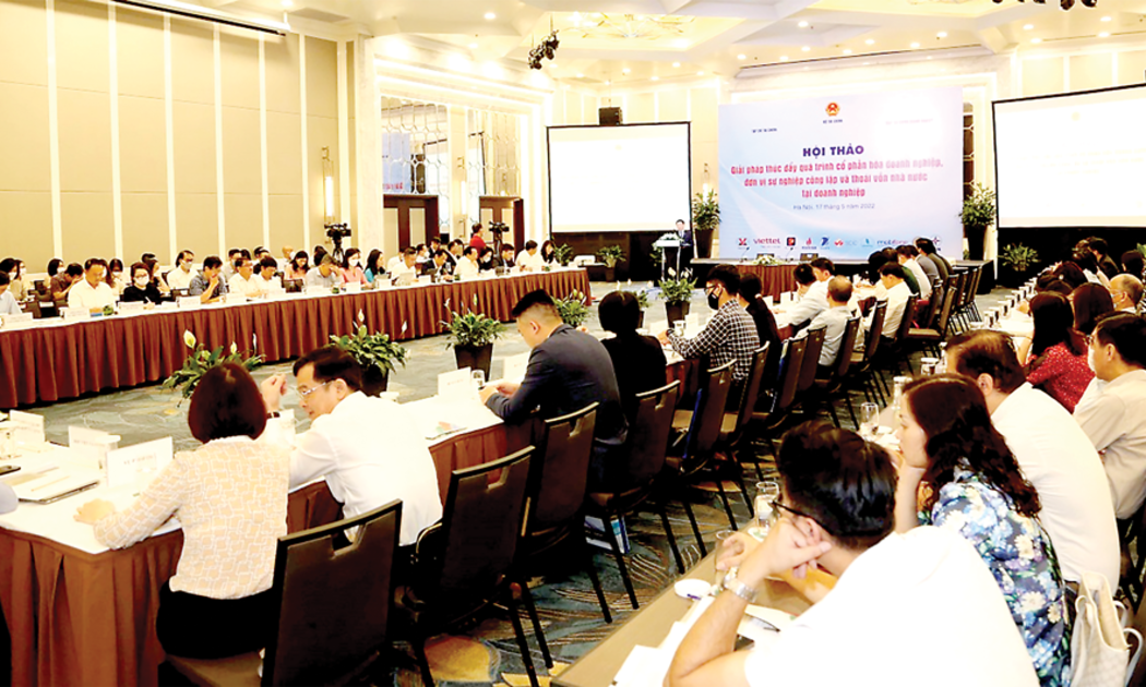 Toàn cảnh Hội thảo thúc đẩy cổ phần hóa và thoái vốn nhà nước do Bộ Tài chính tổ chức ngày 17/5 vừa qua.
