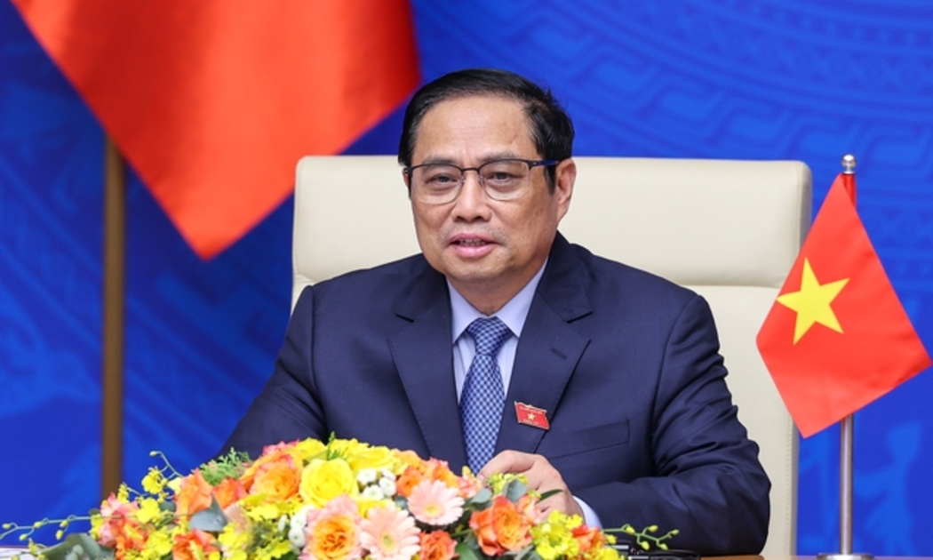 Thủ tướng Chính phủ Phạm Minh Chính phát biểu theo hình thức trực tuyến tại lễ khởi động thảo luận về Khuôn khổ kinh tế Ấn Độ Dương – Thái Bình Dương vì thịnh vượng - Ảnh: VGP