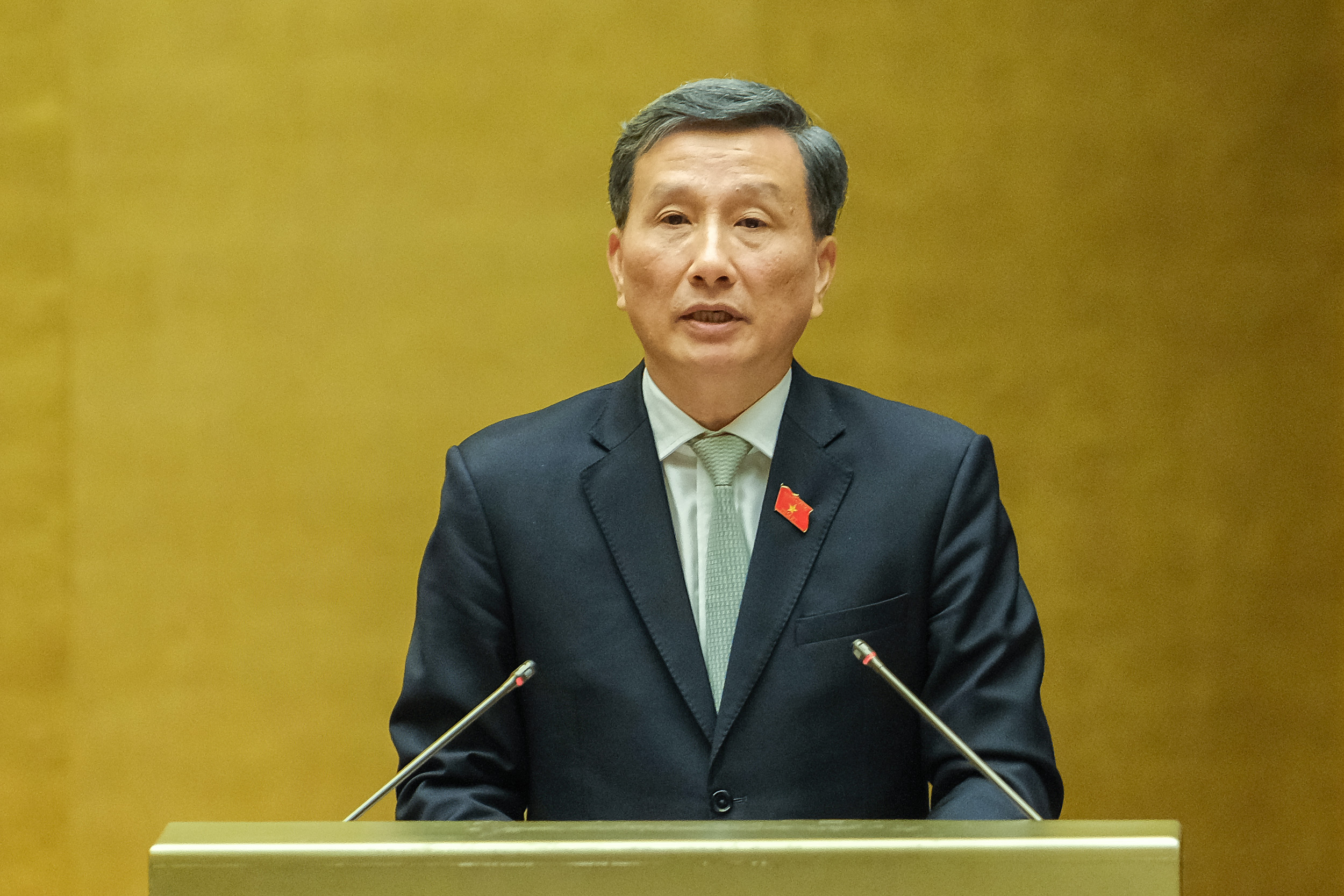 Chủ nhiệm Ủy ban Khoa học, Công nghệ và Môi trường Lê Quang Huy trình bày báo cáo thẩm tra. Ảnh: Quochoi.vn.