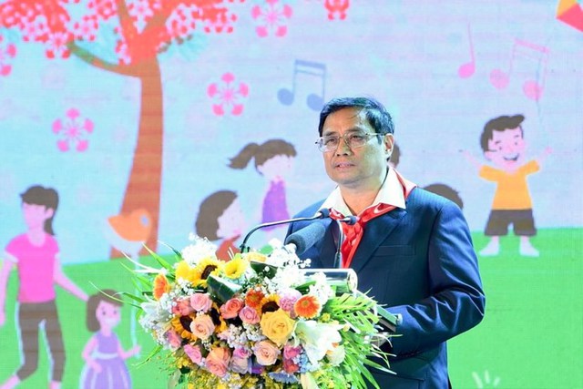 Thủ tướng Phạm Minh Chính phát biểu tại Lễ phát động Tháng hành động vì trẻ em và khai mạc hè năm 2022. Ảnh - VGP.  