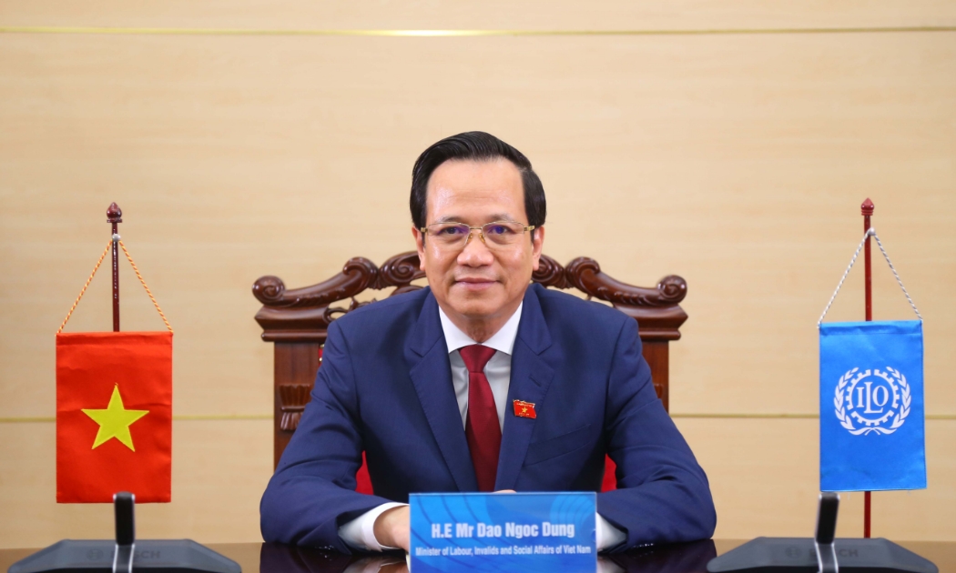 Bộ trưởng Đào Ngọc Dung phát biểu ghi hình tại Hội nghị ILC. Ảnh - MOLISA. 