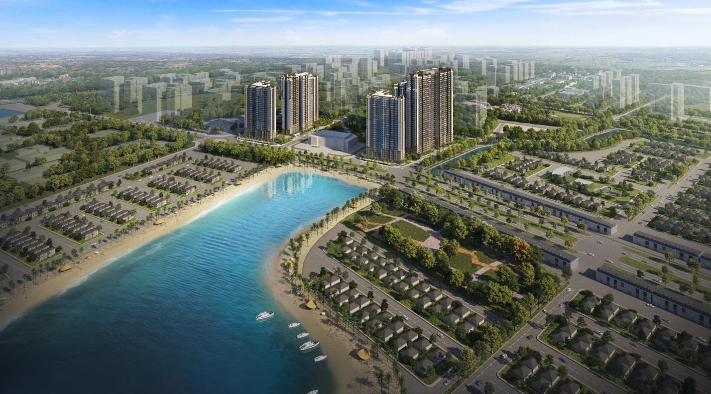 Vị trí kim cương của Masteri Waterfront giúp cư dân hưởng trọn tầm nhìn biển hồ thoáng đãng.