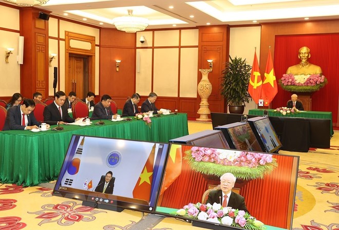 Quang cảnh buổi Tọa đàm giữa hai nhà lãnh đạo.