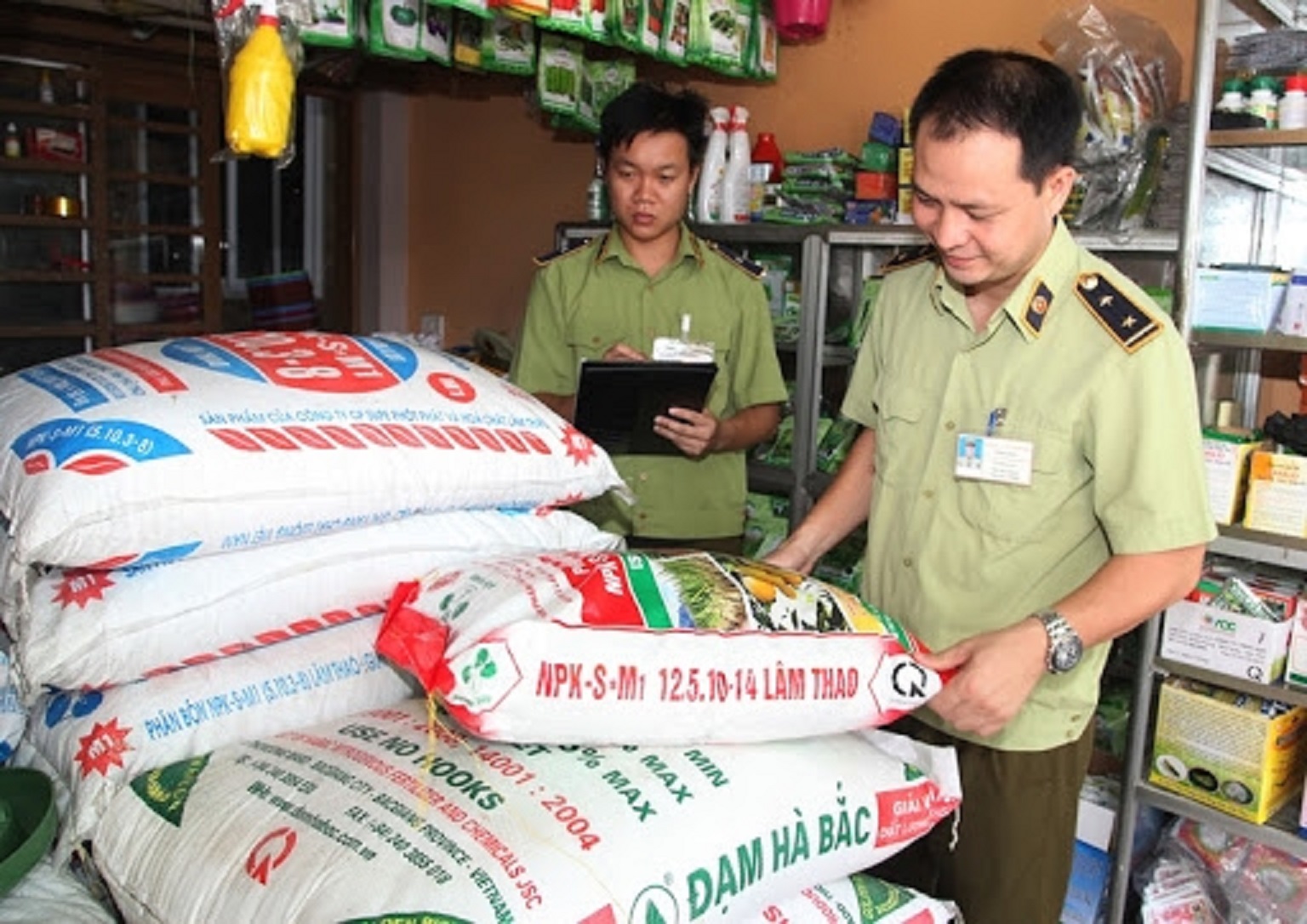 Kiểm tra cửa hàng kinh doanh phân bón.