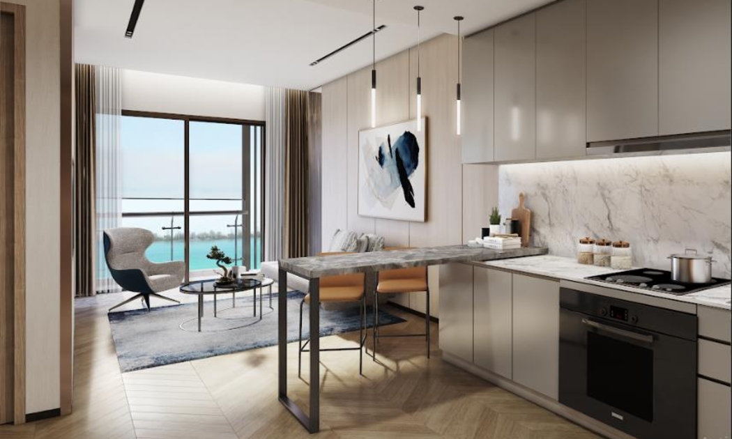 Hệ thống kính sát trần với tầm nhìn đắt giá, thụ trọn view biển hồ bất tận.