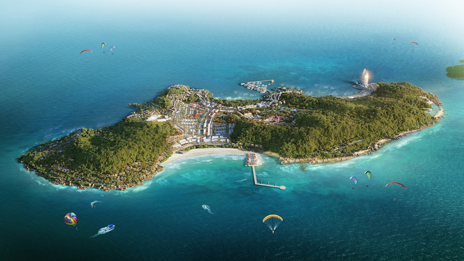 Siêu tổ hợp giải trí - nghỉ dưỡng - đầu tư Hon Thom Paradise Island. Ảnh phối cảnh minh họa.