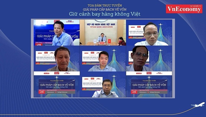 Tọa đ&agrave;m trực tuyến &ldquo;Giải ph&aacute;p cấp b&aacute;ch về vốn để &ldquo;giữ c&aacute;nh&rdquo; cho h&agrave;ng kh&ocirc;ng Việt&rdquo; do Tạp ch&iacute; Kinh tế Việt Nam tổ chức.
