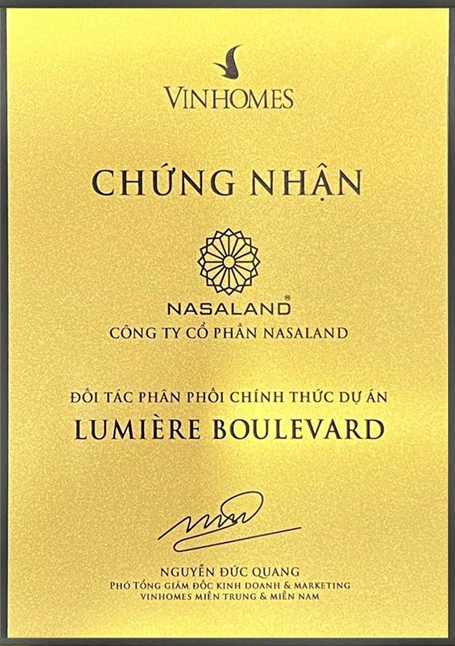 Nasaland ch&iacute;nh thức trở th&agrave;nh đối t&aacute;c ph&acirc;n phối dự &aacute;n Lumi&egrave;re Boulevard.