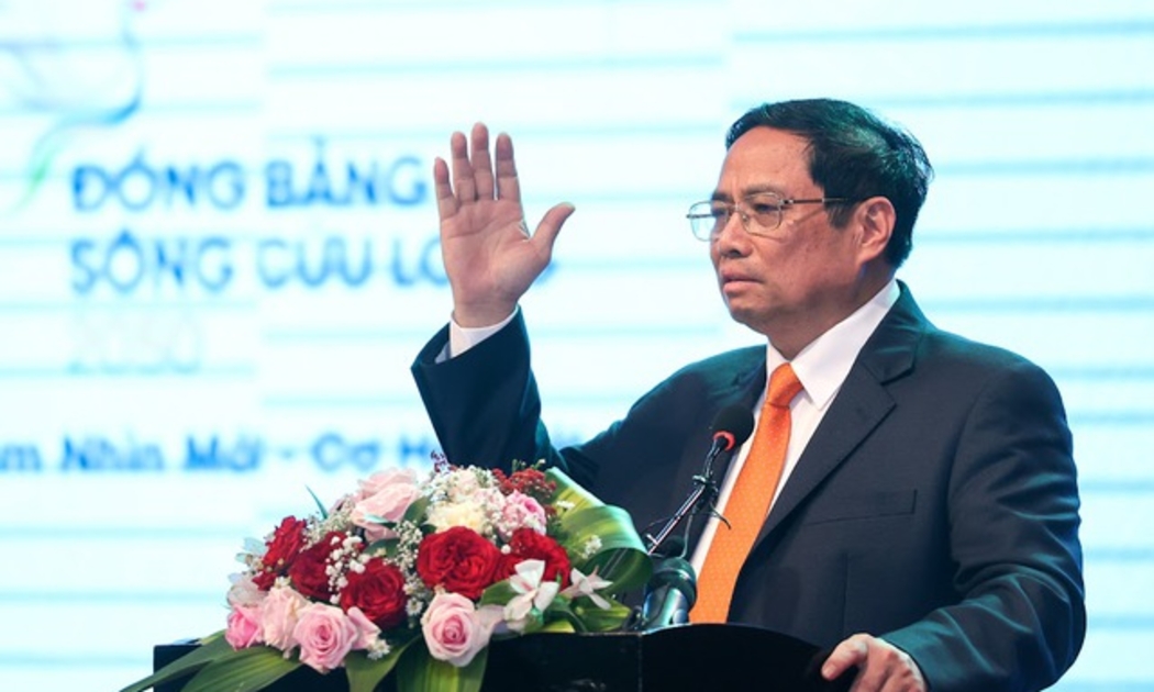 Thủ tướng Chính phủ Phạm Minh Chính phát biểu tại Hội nghị công bố quy hoạch và xúc tiến đầu tư vùng Đồng bằng sông Cửu Long thời kỳ 2021-2030 - Ảnh: VGP