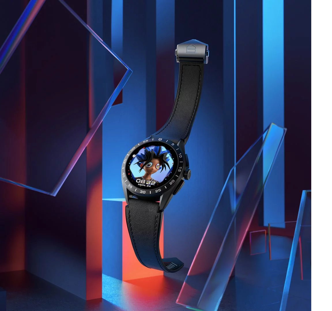 Mặt đồng hồ của TAG Heuer sẽ hỗ trợ các định dạng này một cách chi tiết rõ nét, với các hình ảnh động lặp lại vô hạn.