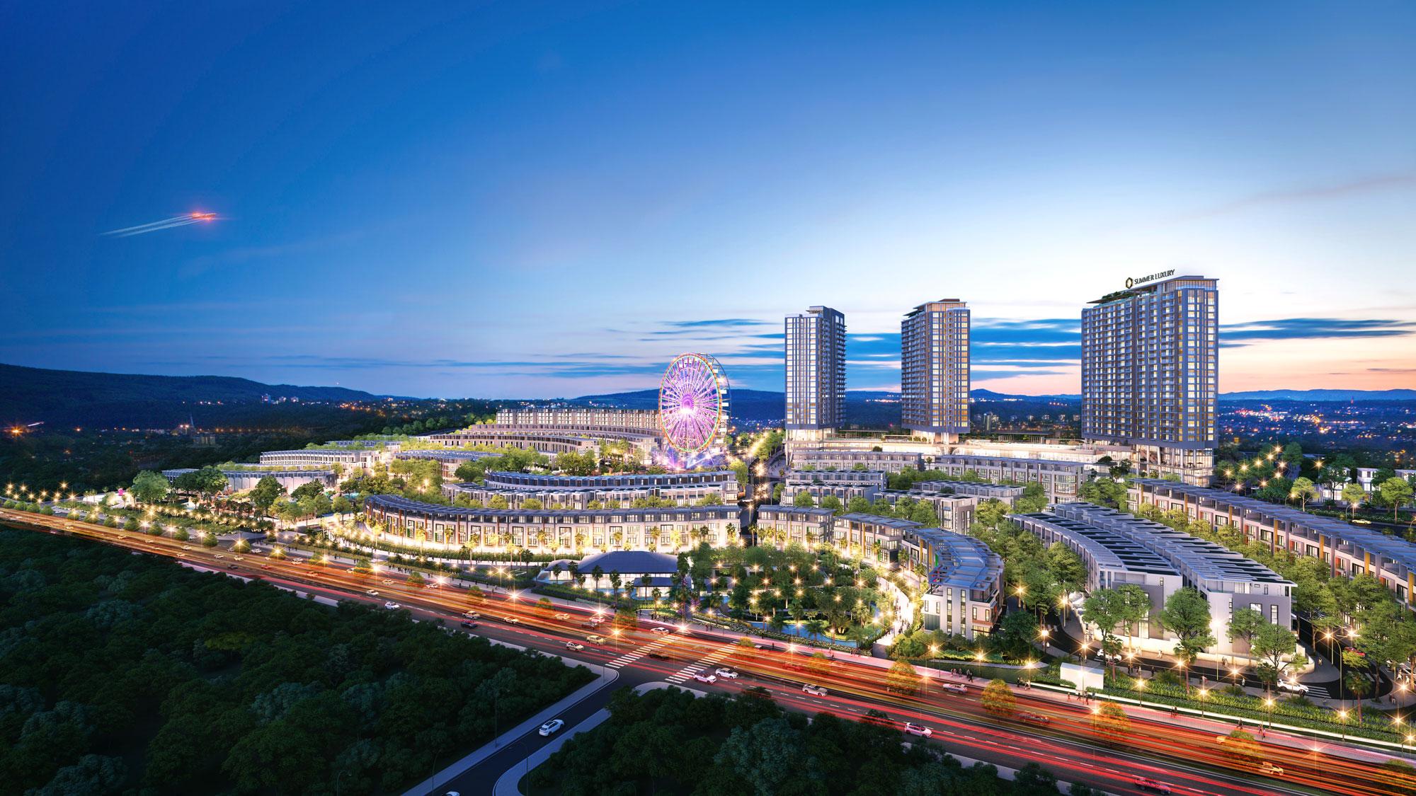 Phối cảnh khu đô thị dịch vụ du lịch - giải trí Mũi Né Summerland tại trung tâm thành phố du lịch Phan Thiết.