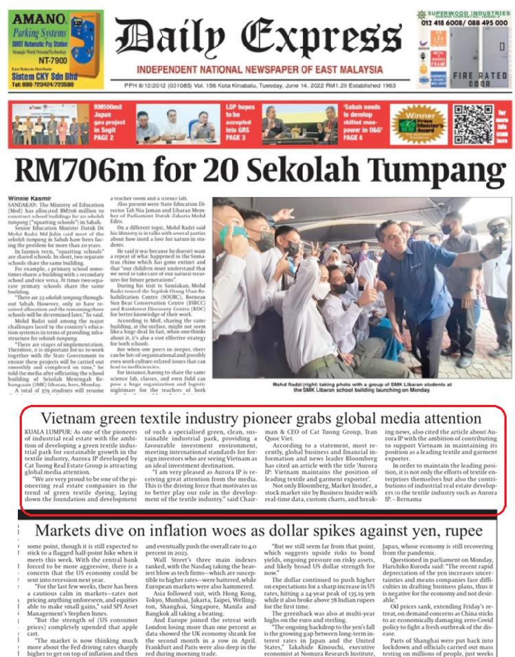 Tờ Daily Express của Malaysia đưa tin về Khu công nghiệp Aurora IP.