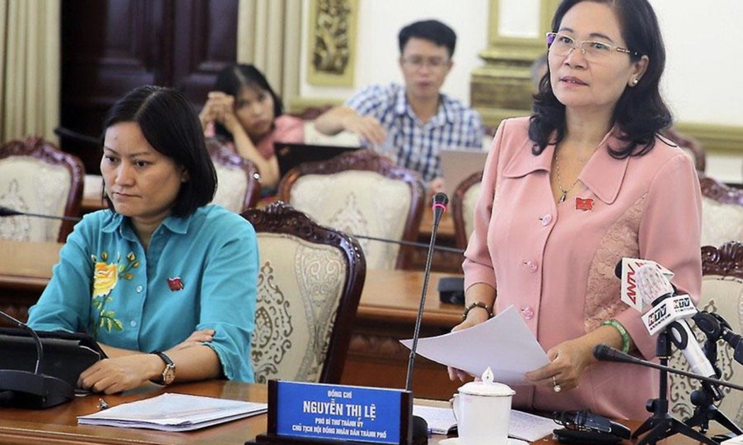 Trưởng đoàn giám sát, Chủ tịch Hội đồng nhân dân TP.HCM Nguyễn Thị Lệ tại buổi giám sát thực hiện chương trình phát triển nhà ở TP.HCM giai đoạn 2016-2025 sáng 24/6. 