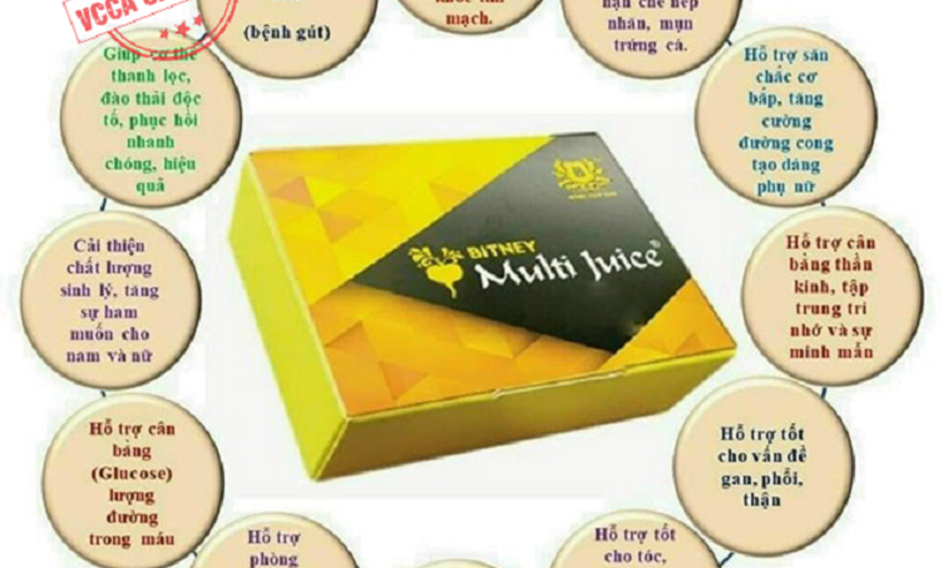 Công dụng của sản phẩm Multi Juice và Lucenta được quảng cáo trên internet.